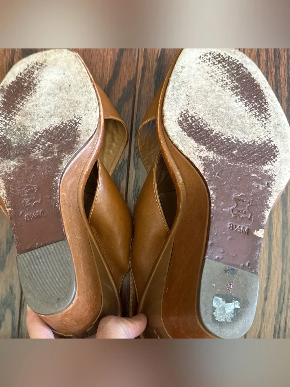 Tory Burch Gabrielle brown Leather wedge Sandals preppy summer resort size 8.5